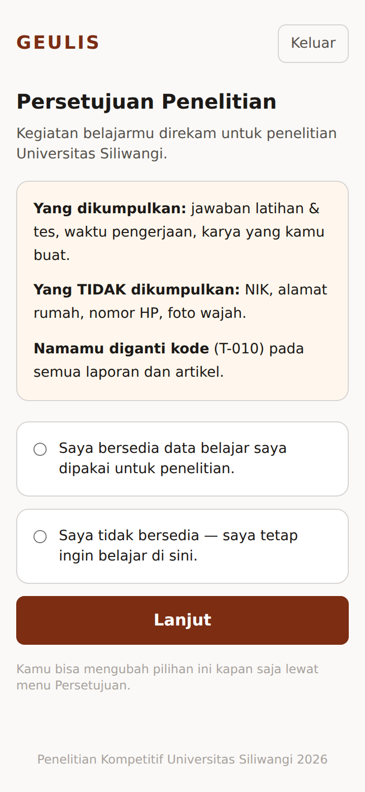Tangkapan layar: Jawab persetujuan penelitian (sekali saja)